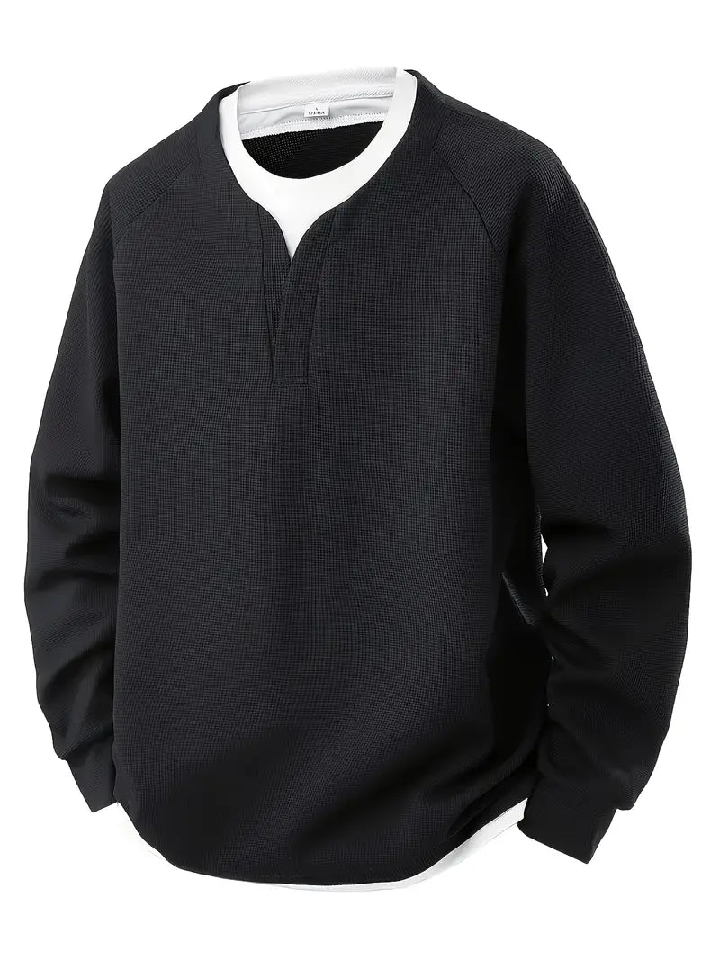 JAMES – TEXTURED V-NECK LAYERED SWEATSHIRT